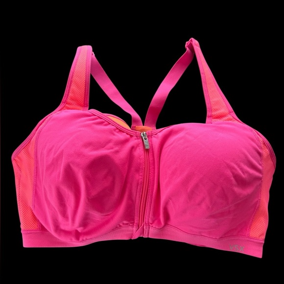 Victorias Secret VSX Knockout 38 DD Pink Orange Front Close Sports Bra Underwire - Picture 1 of 4